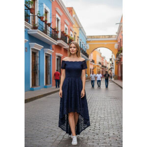 Women's Unbranded Navy Blue Lace High Low Dress S